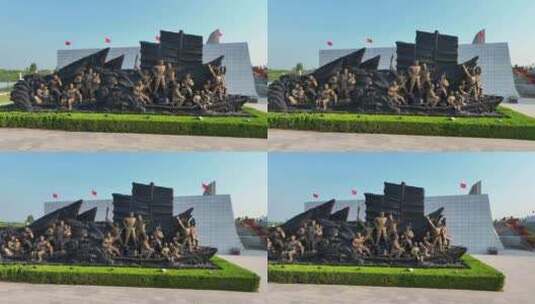 山东济宁红色旅游铁道游击队纪念馆英雄雕像高清在线视频素材下载