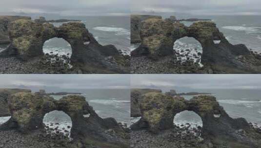 冰岛Gatklettur岩石拱门高清在线视频素材下载