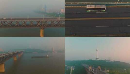 武汉电视发射塔长江大桥轮船火车高清在线视频素材下载