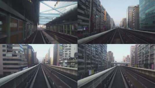 穿过城市的无人驾驶地铁火车捷运城轨高清在线视频素材下载