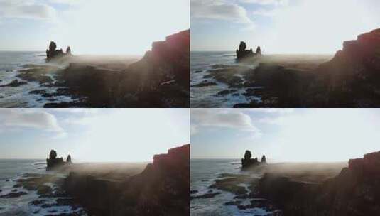 冰岛海蚀柱群日落美景 海鸥 悬崖高清在线视频素材下载