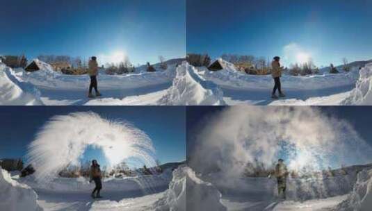新疆冬季泼水成冰高清在线视频素材下载
