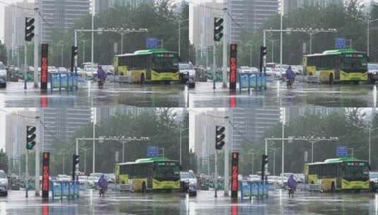 雨天 下雨 城市风光 写意 台风 雨中景色高清在线视频素材下载