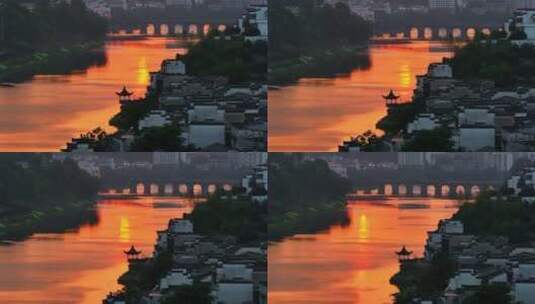 夕阳下的徽州古城江景高清在线视频素材下载