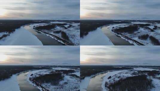 初春海拉尔河开河冰雪水面风景高清在线视频素材下载
