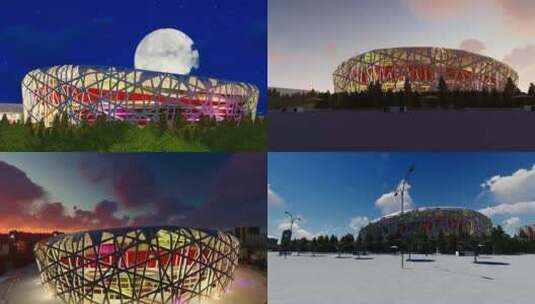 北京鸟巢体育馆夜景月亮升起延时高清在线视频素材下载
