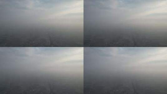 江苏南京城市清晨迷雾日出航拍高清在线视频素材下载