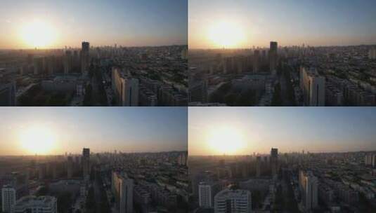 山东济南城市清晨迷雾高楼航拍高清在线视频素材下载