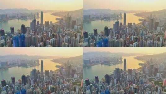 向上抬升香港CBD大景航拍视频4K30P高清在线视频素材下载
