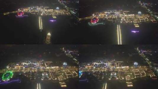 山东菏泽古城夜景灯光航拍高清在线视频素材下载