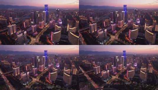 航拍西安高新区都市之门夜景高清在线视频素材下载