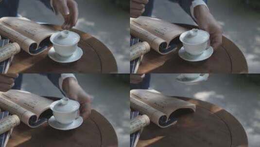 古人盖碗茶喝茶高清在线视频素材下载