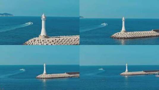航拍海岛灯塔高清在线视频素材下载