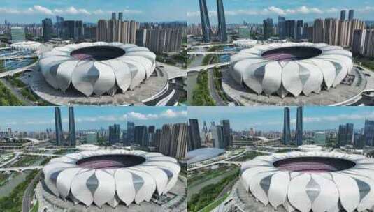 杭州奥体中心杭州之门航拍高清在线视频素材下载