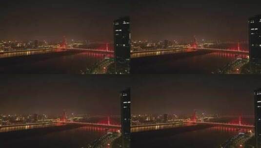 南昌市八一大桥夜景航拍赣江夜晚江景风光高清在线视频素材下载