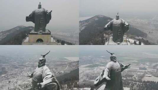 河南芒砀山雪景大汉雄风刘邦雕像高清在线视频素材下载