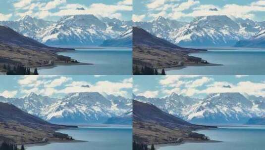 新西兰徒步瓦纳卡湖和哈威亚湖雪山湖泊草原高清在线视频素材下载