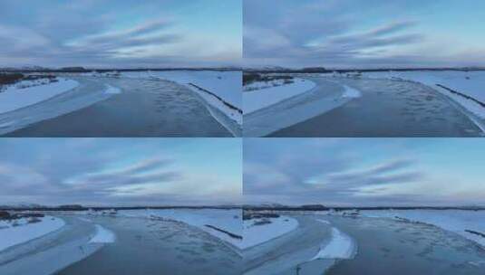 雪原上即将冰封的河流高清在线视频素材下载