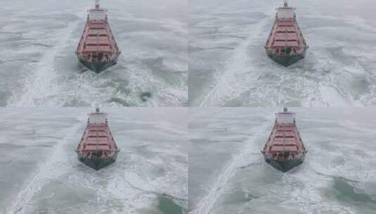 4K-海洋中行驶的破冰船高清在线视频素材下载