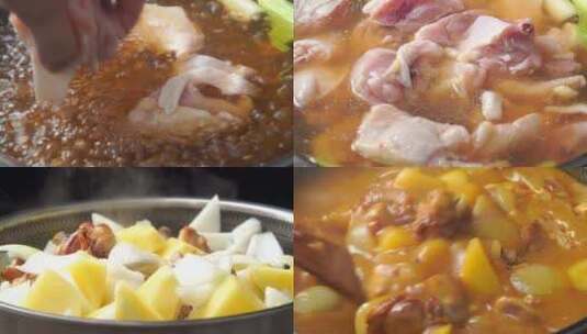 家庭烹饪原味咖喱鸡块高清在线视频素材下载