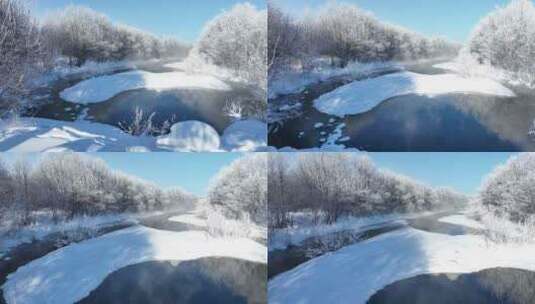 内蒙古冬天自然风光湿地冰河雾凇美景高清在线视频素材下载