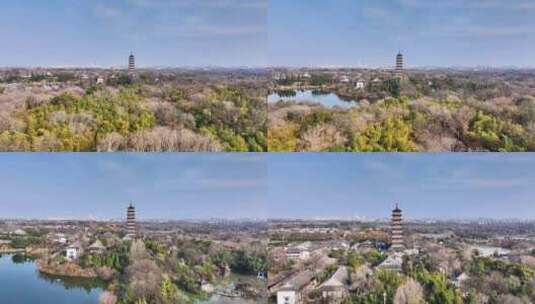 航拍瘦西湖风景区大明寺观音山园林寺庙高清在线视频素材下载