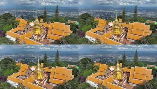 泰国清迈素贴山双龙寺航拍城市风光高清在线视频素材下载