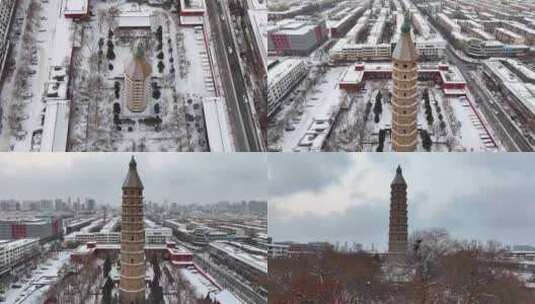 银川雪景承天寺西塔01高清在线视频素材下载