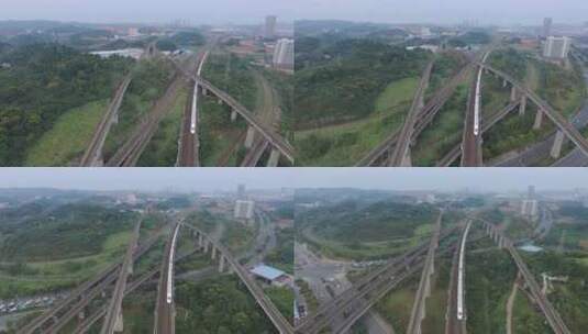 宜昌东站铁路立交桥航拍高清在线视频素材下载