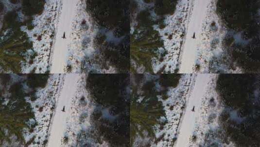 空中拍摄的女人躺在雪地上高清在线视频素材下载