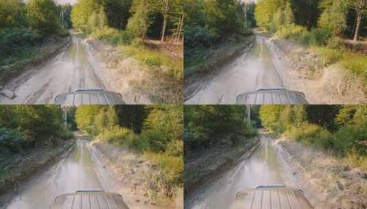 越野车在一条极其糟糕的土路上行驶高清在线视频素材下载