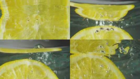 柠檬切片落入水中水面反射高清在线视频素材下载