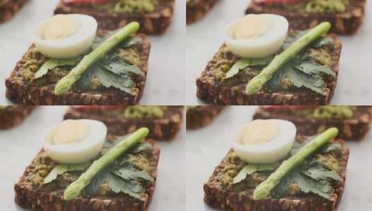 鸡蛋加蔬菜的吐司面包高清在线视频素材下载