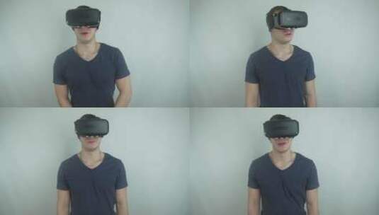 戴着虚拟现实眼镜的男子高清在线视频素材下载