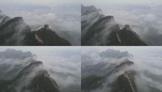 航拍雨后的北京密云司马台长城云海高清在线视频素材下载