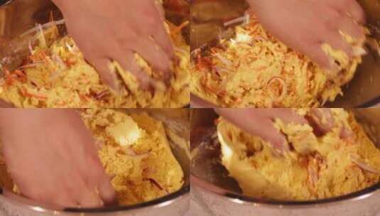 不锈钢盆和玉米面贴饼子 (10)高清在线视频素材下载