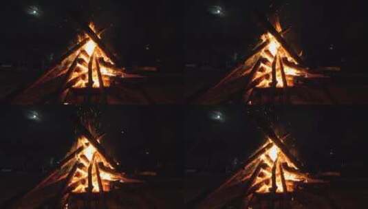 篝火燃起野营户外高清在线视频素材下载
