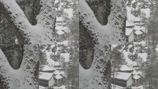 航拍城市风光长沙雪景古建筑岳麓书院雪景高清在线视频素材下载