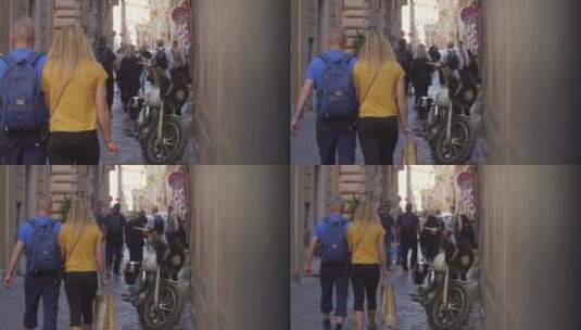 一对夫妇走在罗马街上高清在线视频素材下载