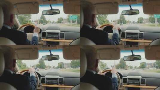 老人开车行驶在马路上高清在线视频素材下载