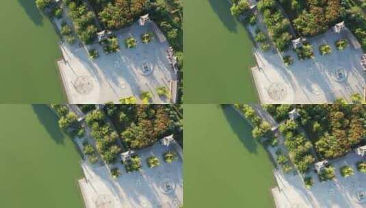 4K俯拍孔子博物馆旁边湖泊高清在线视频素材下载