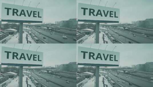 城市公路旅游文字广告牌高清在线视频素材下载