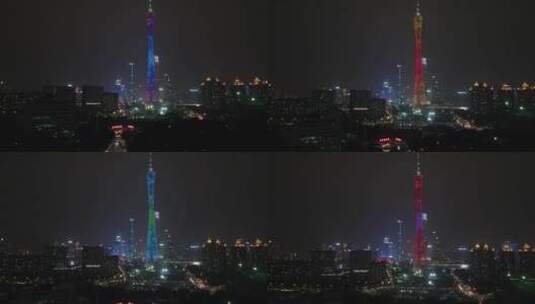 广州小蛮腰夜景灯光航拍高清在线视频素材下载