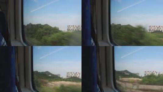 行驶中高铁车窗景观高清在线视频素材下载