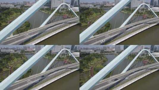 广州南沙蕉门桥航拍高清在线视频素材下载