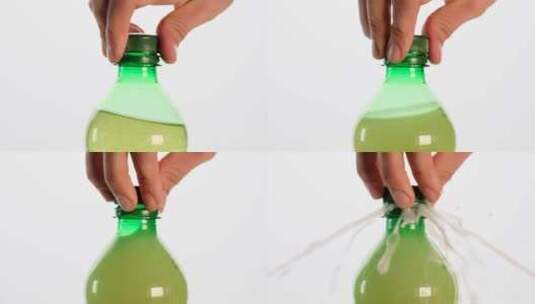打开盛满泡沫的瓶装汽水高清在线视频素材下载