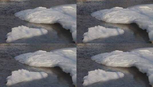 初春冰雪融化河水潺潺视频高清在线视频素材下载