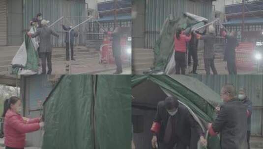 搭建帐篷的志愿者高清在线视频素材下载