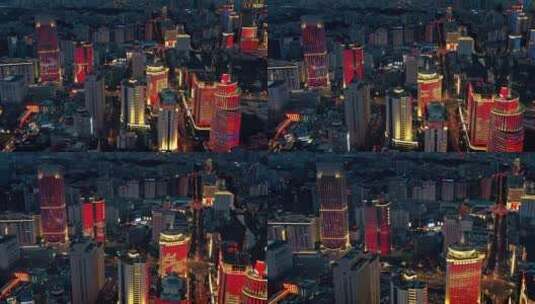 昆明城市繁华中心夜景航拍高清在线视频素材下载