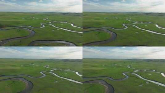 航拍高原牧场弯曲河流高清在线视频素材下载